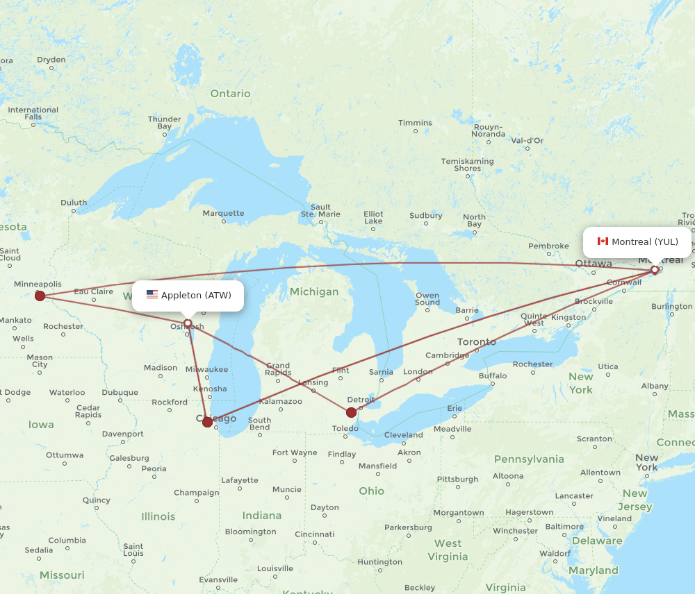 YUL-ATW flight routes