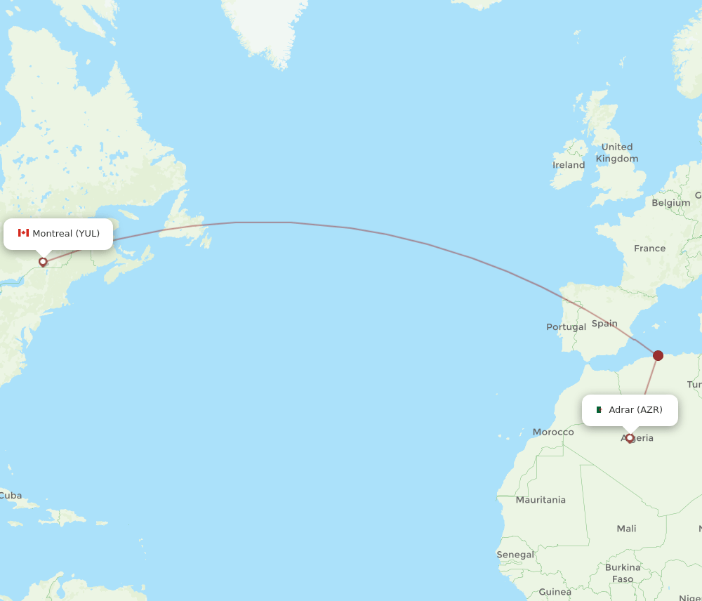 YUL-AZR flight routes