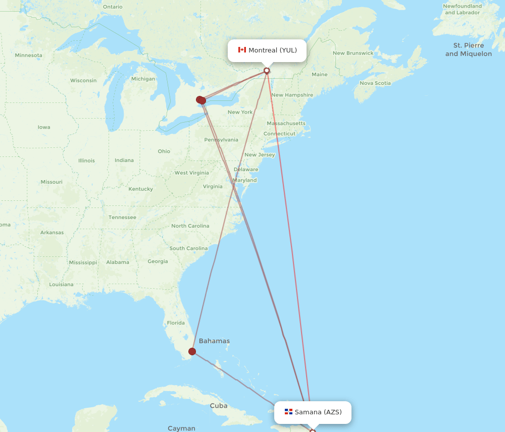 YUL to AZS flights and routes map