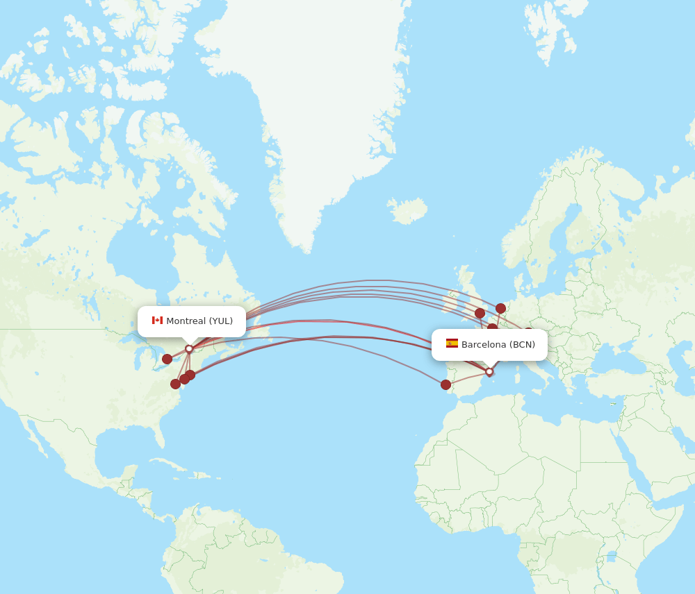 YUL-BCN flight routes