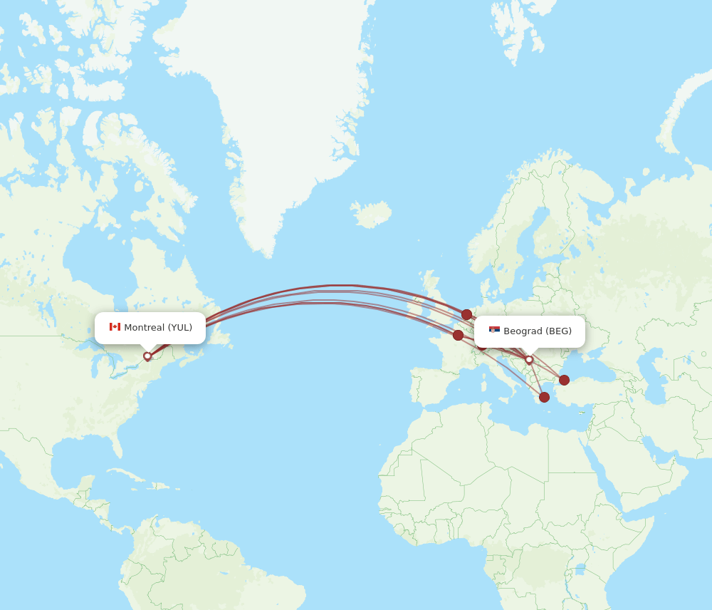 YUL-BEG flight routes