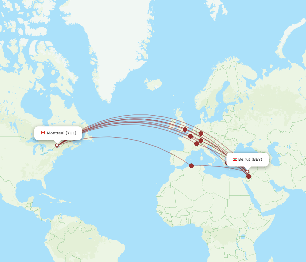 YUL-BEY flight routes