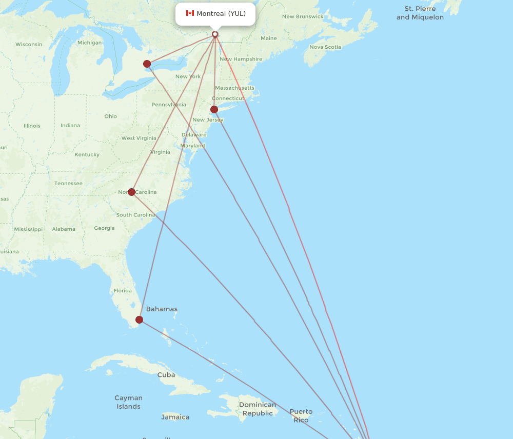 YUL-BGI flight routes
