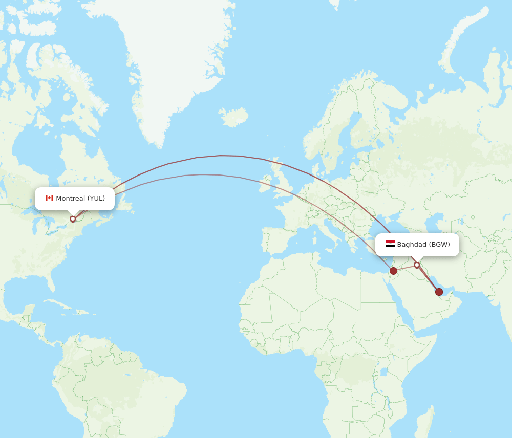 YUL-BGW flight routes