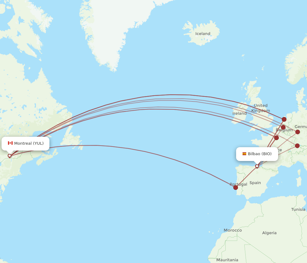 YUL to BIO flights and routes map
