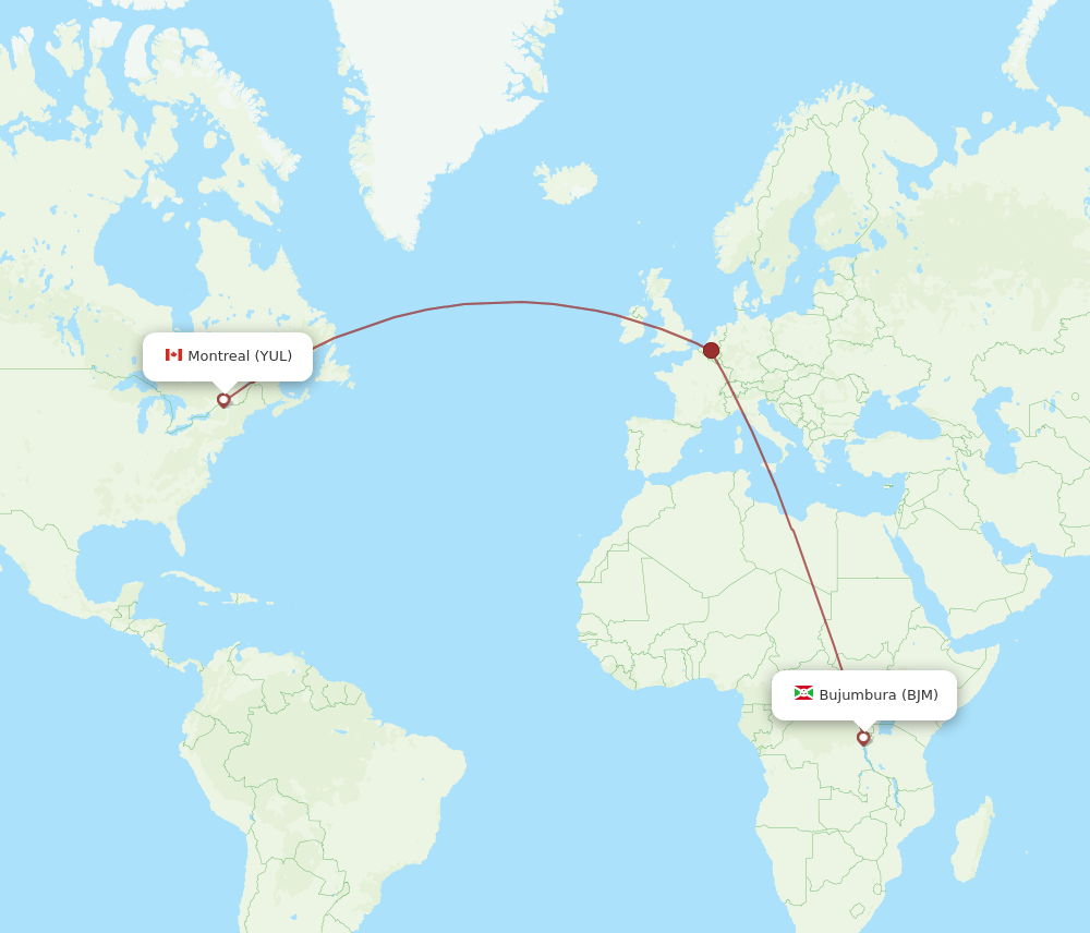 Bujumbura - Montreal route map and flight paths