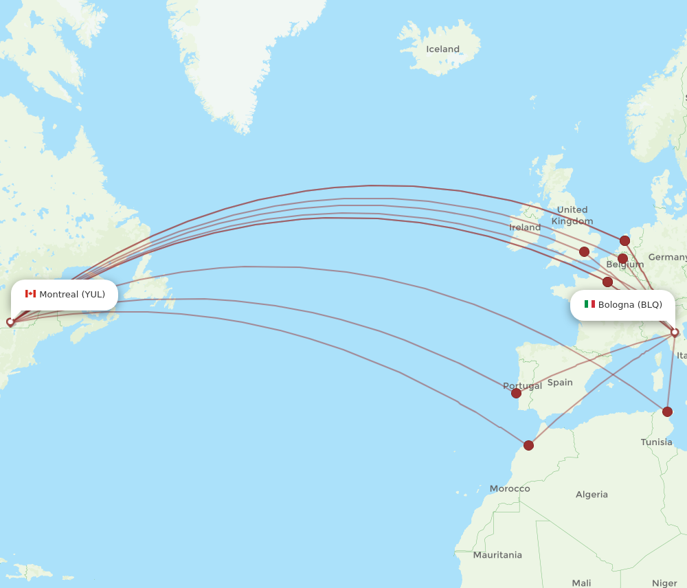 YUL to BLQ flights and routes map