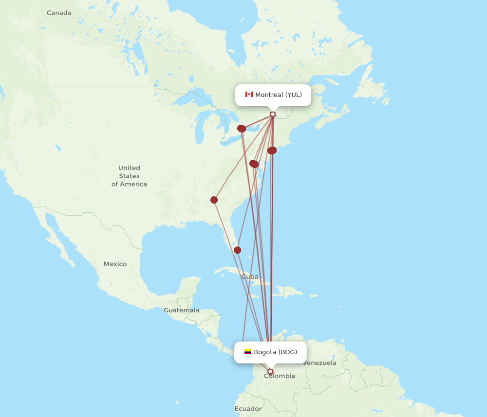 YUL to BOG flights and routes map