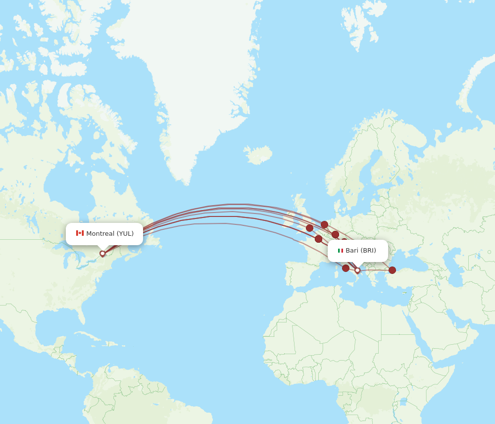 YUL to BRI flights and routes map