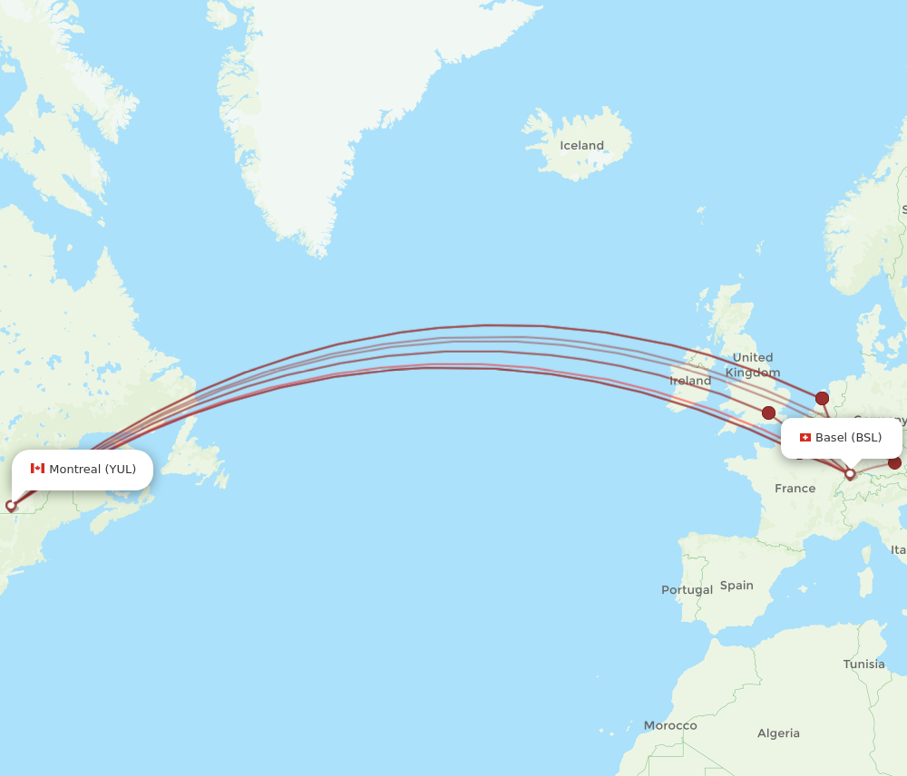 YUL to BSL flights and routes map