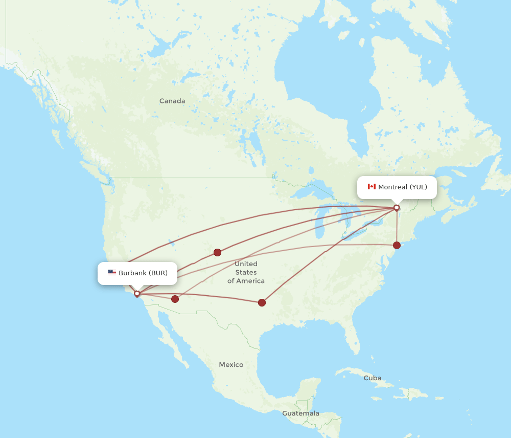 YUL to BUR flights and routes map