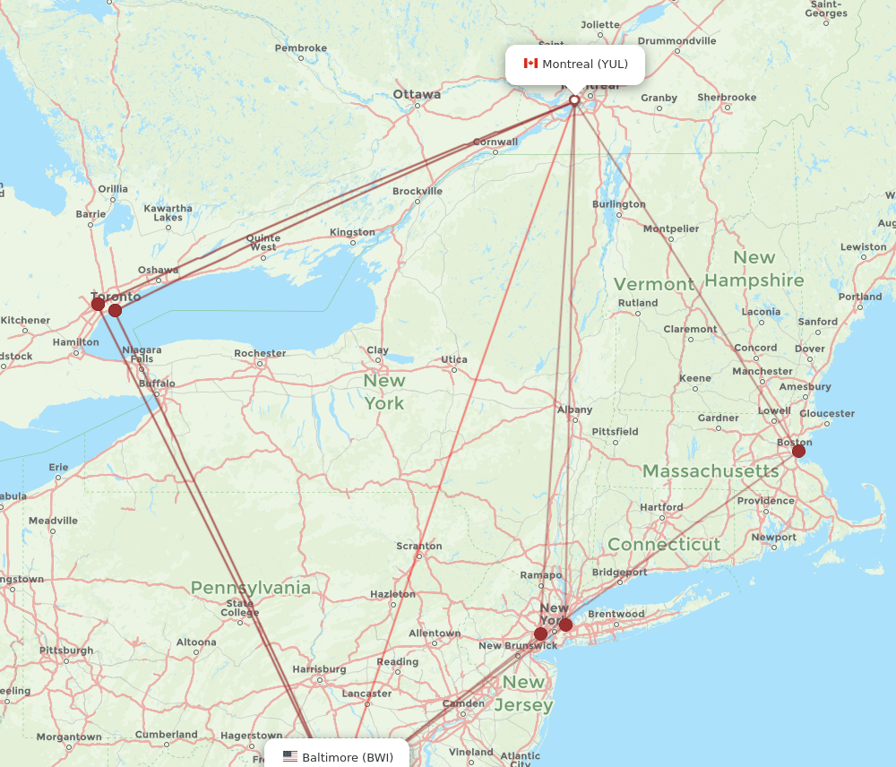 YUL-BWI flight routes