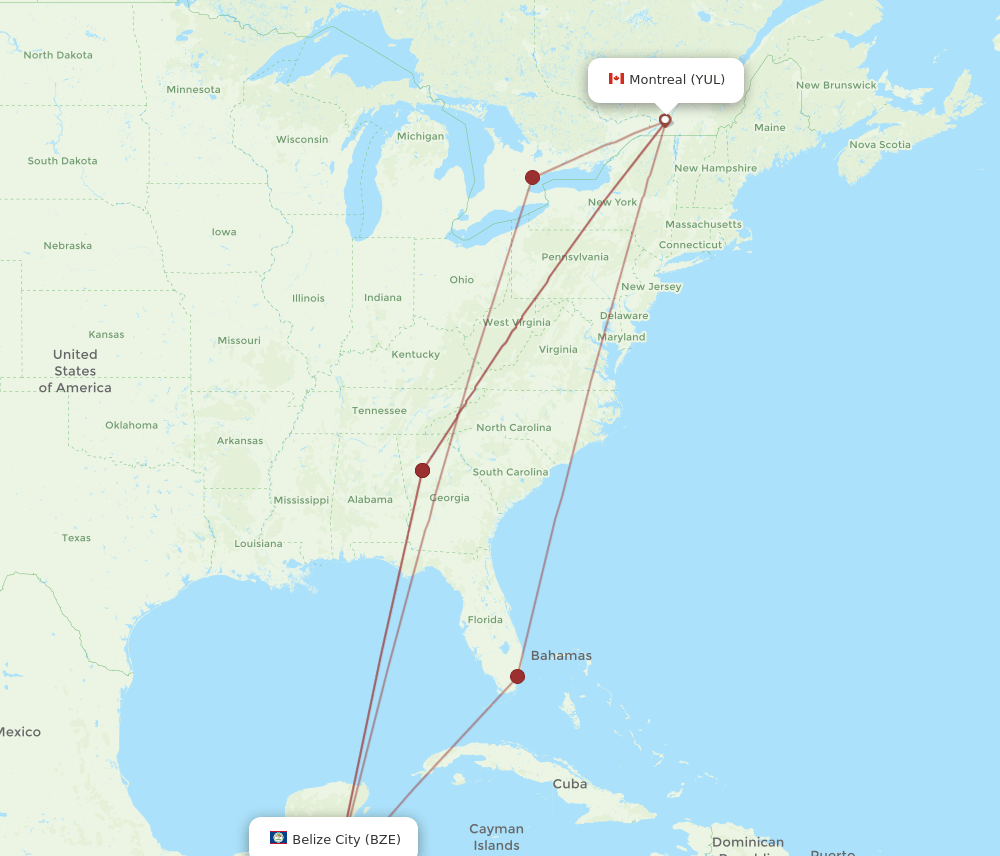 YUL-BZE flight routes