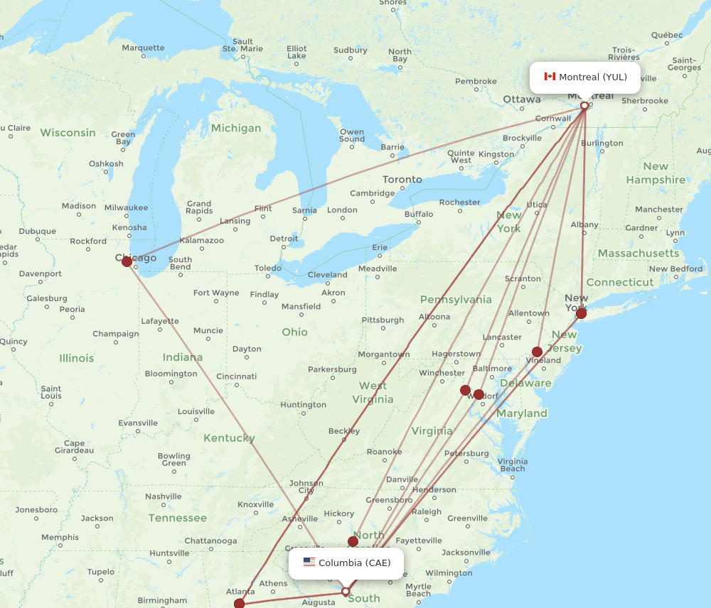 YUL-CAE flight routes