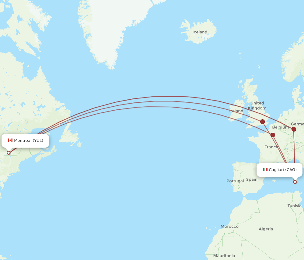 YUL to CAG flights and routes map