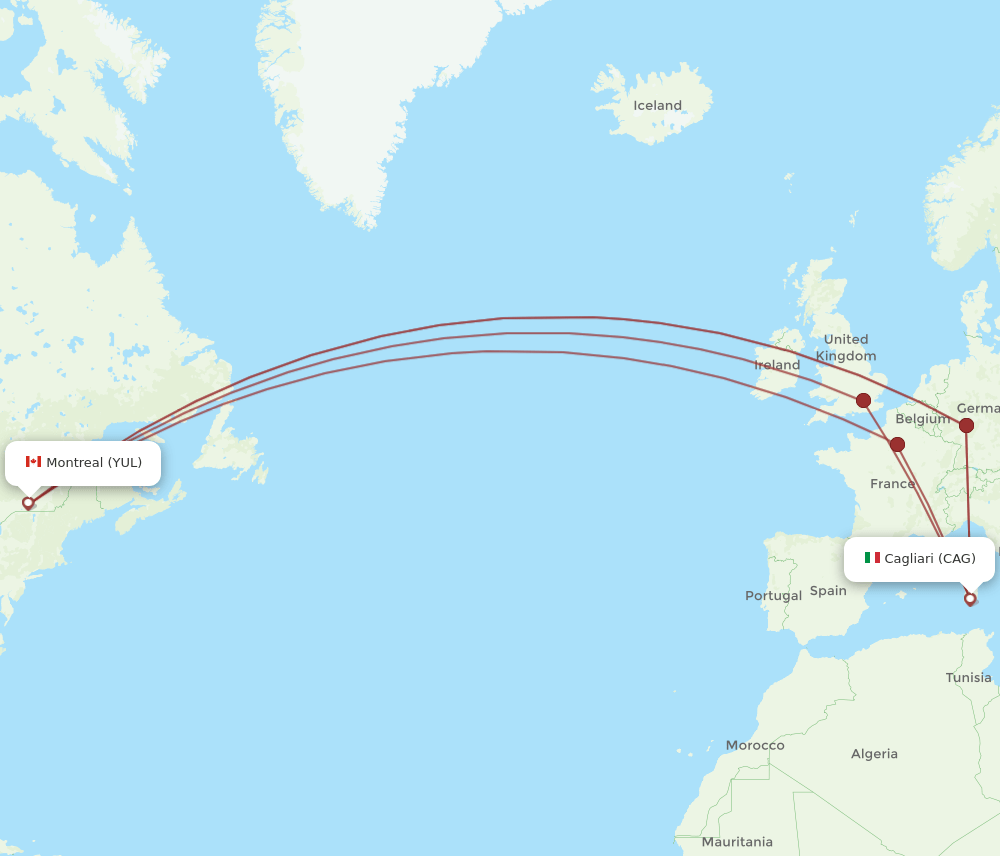 YUL-CAG flight routes