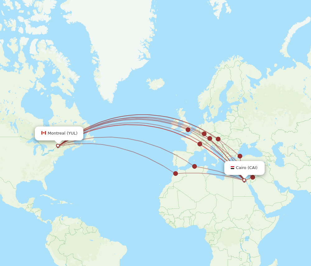 YUL to CAI flights and routes map