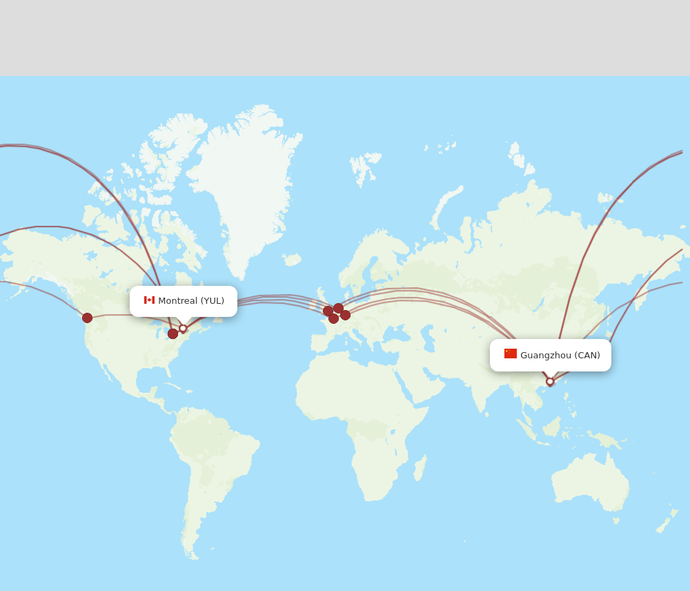 YUL to CAN flights and routes map