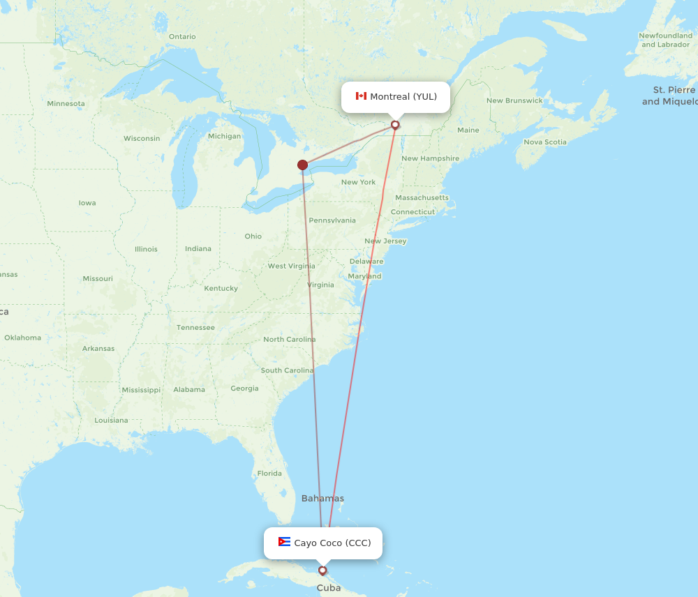 YUL to CCC flights and routes map