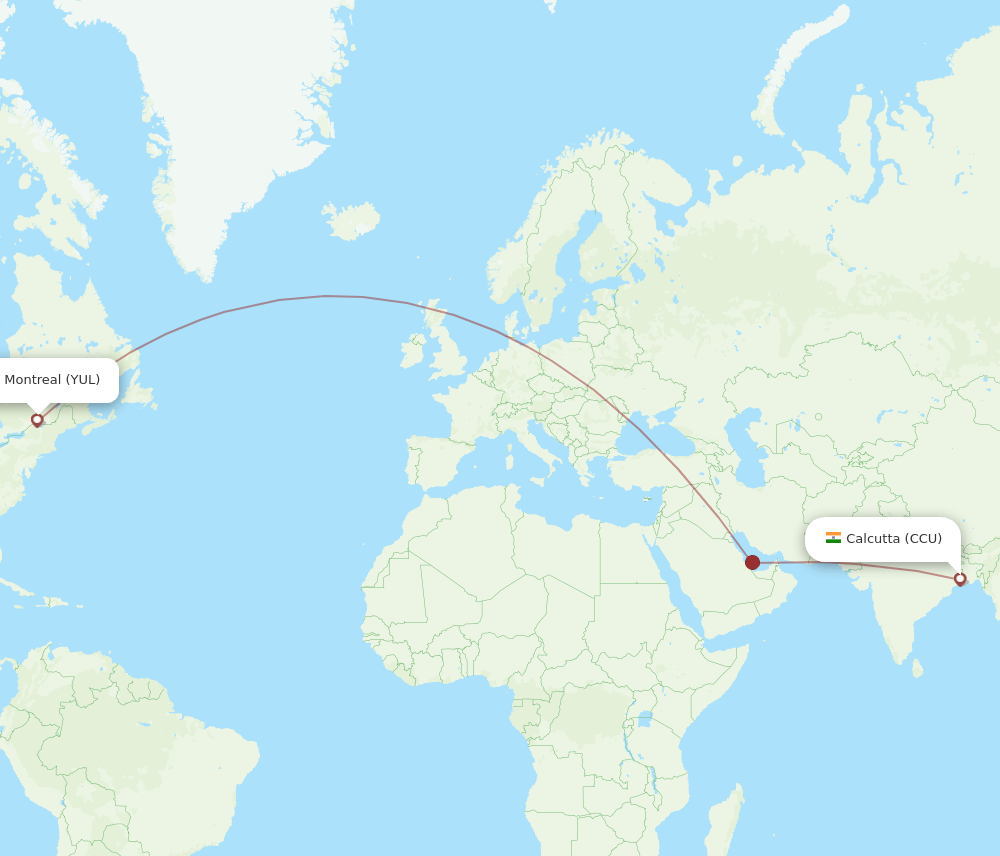YUL to CCU flights and routes map