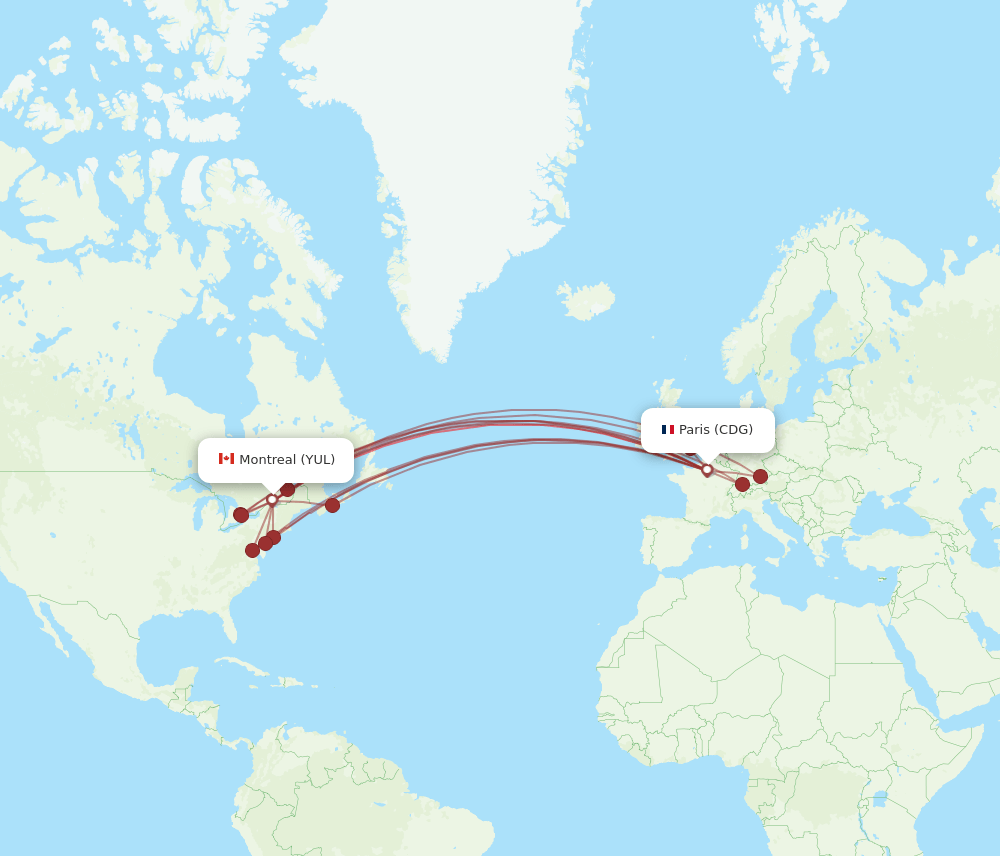 YUL to CDG flights and routes map