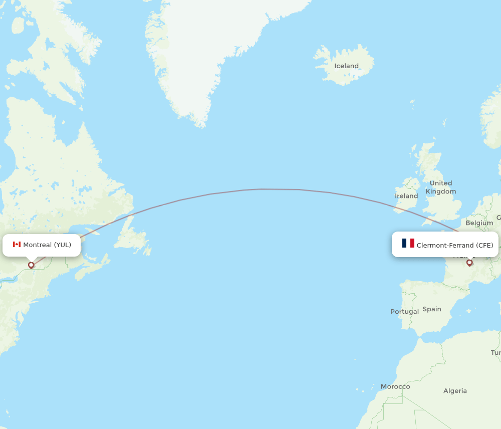 YUL to CFE flights and routes map