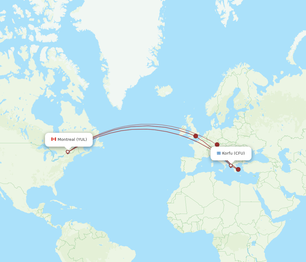 YUL-CFU flight routes