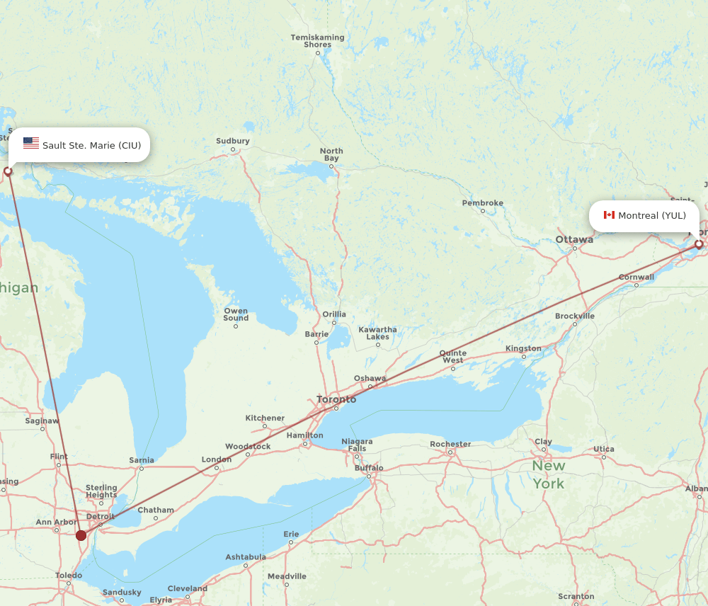 YUL-CIU flight routes