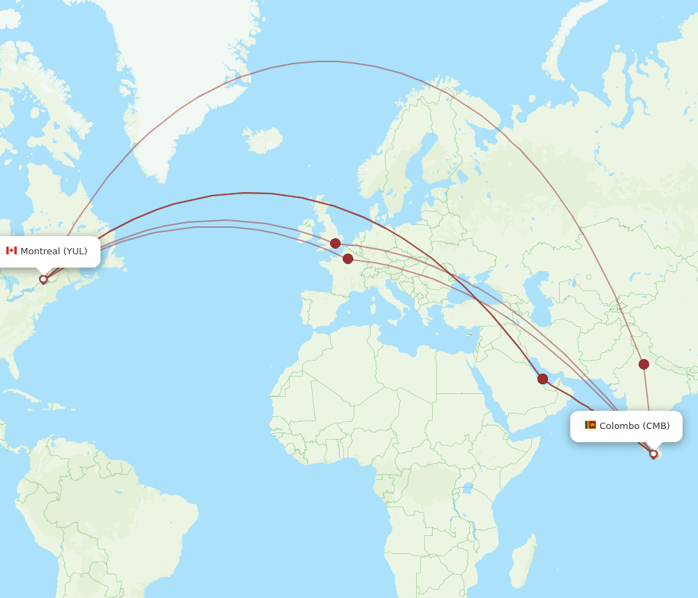 YUL-CMB flight routes