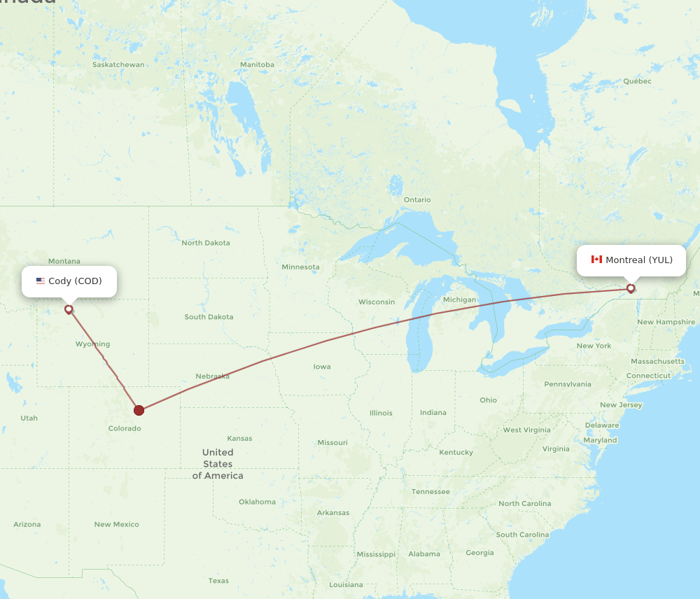 YUL to COD flights and routes map