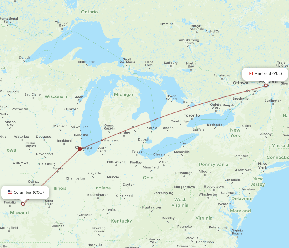YUL to COU flights and routes map