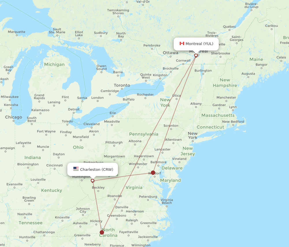 YUL-CRW flight routes