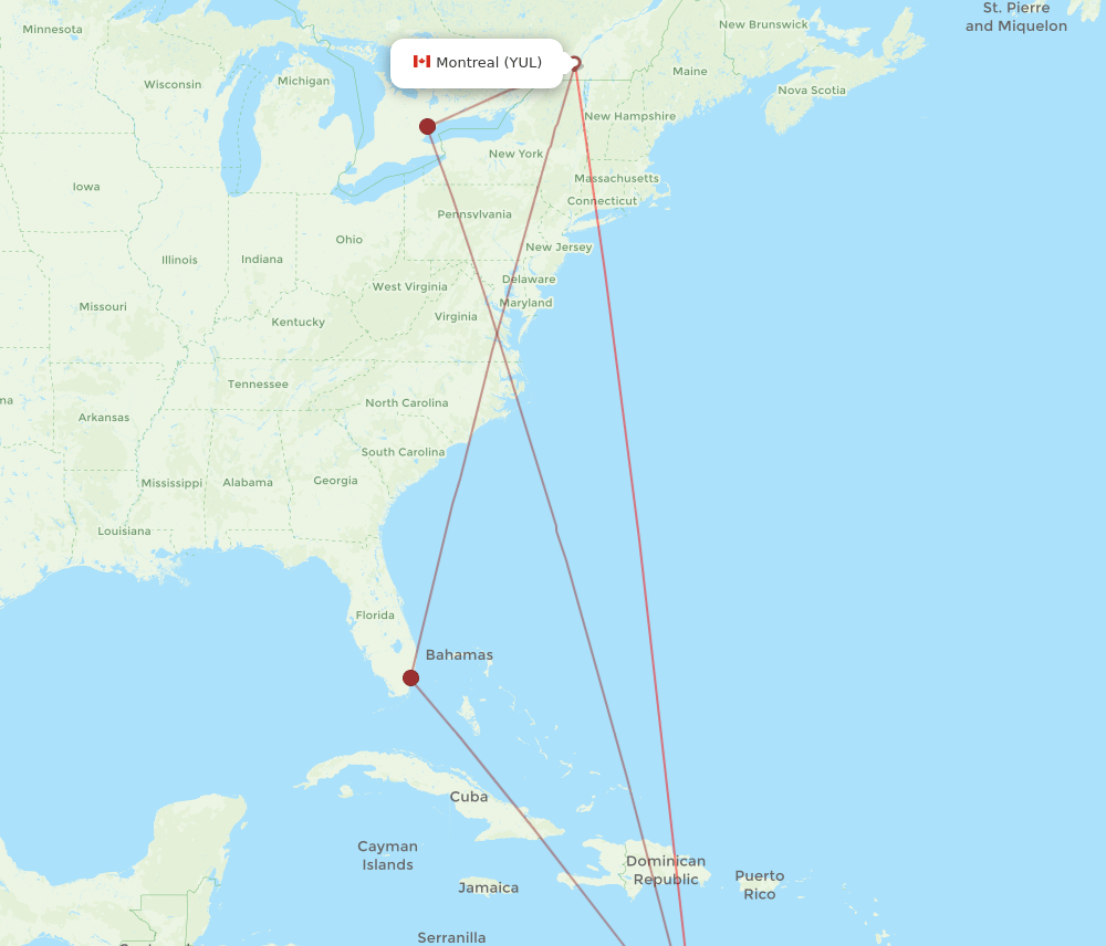 YUL-CUR flight routes