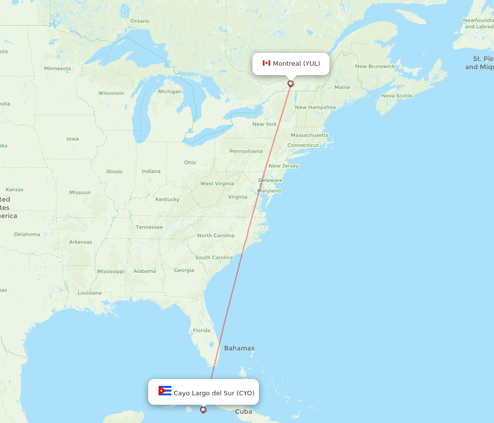Montreal - Cayo Largo Del Sur route map and flight paths