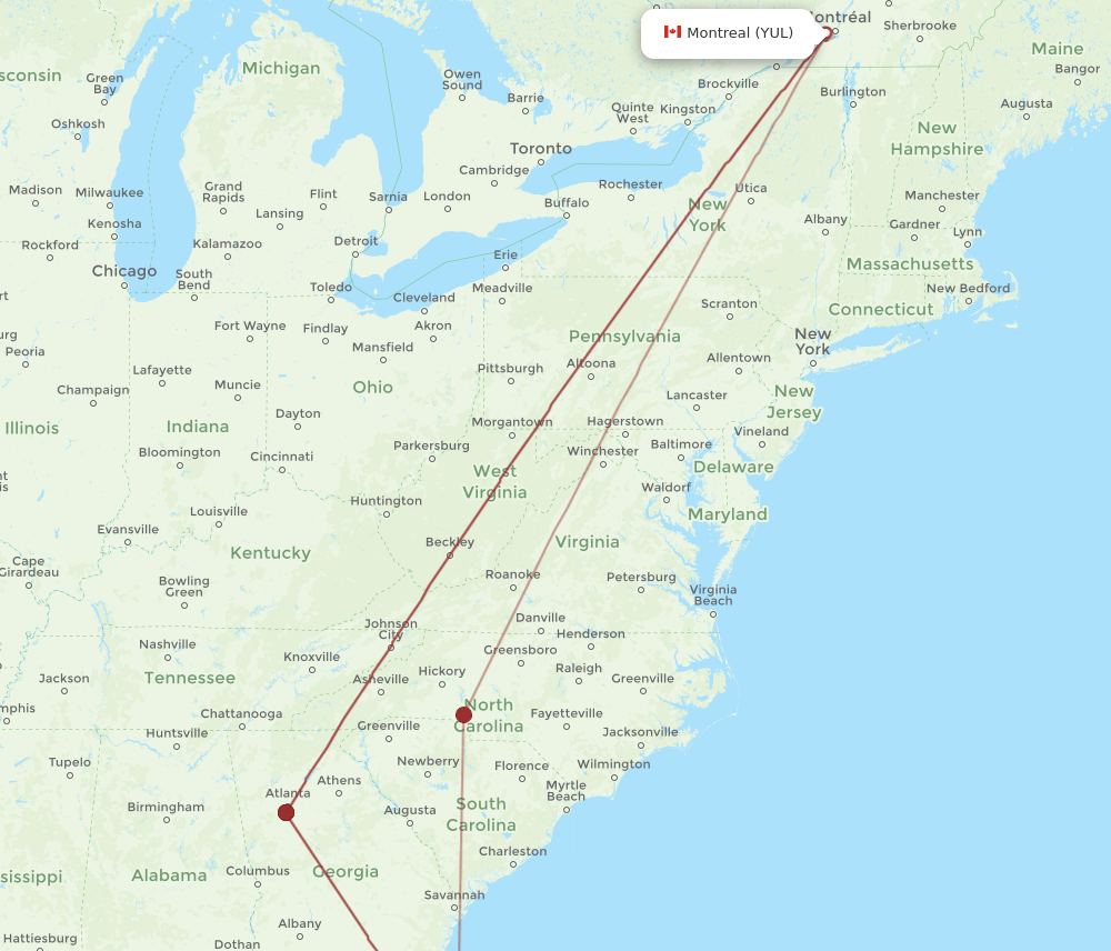 YUL-DAB flight routes