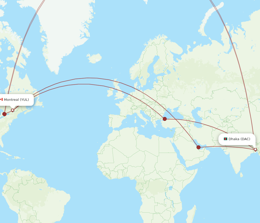 YUL-DAC flight routes