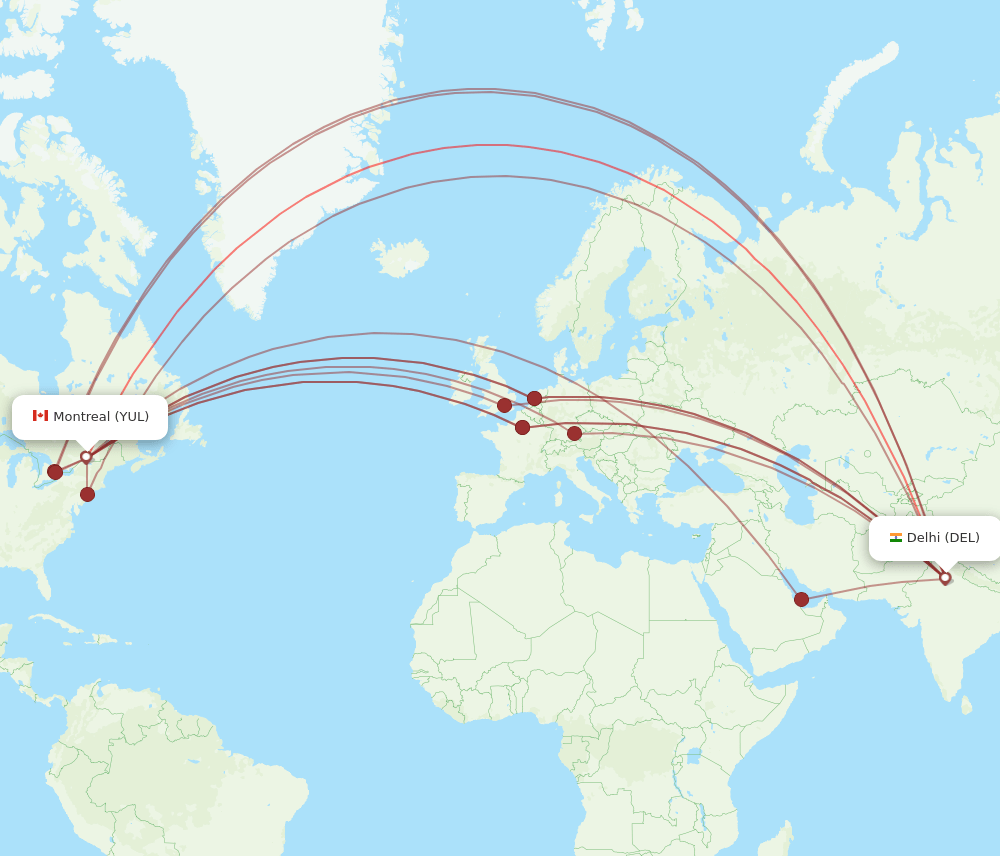 YUL-DEL flight routes