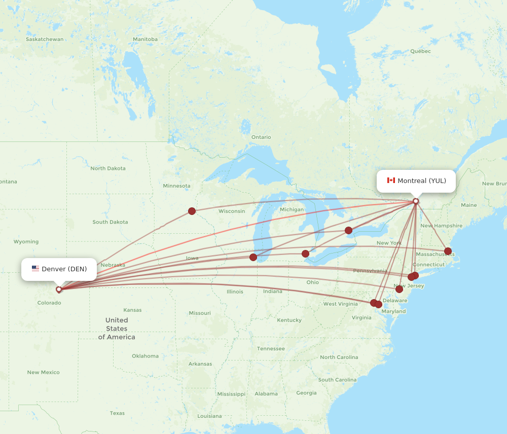 YUL to DEN flights and routes map