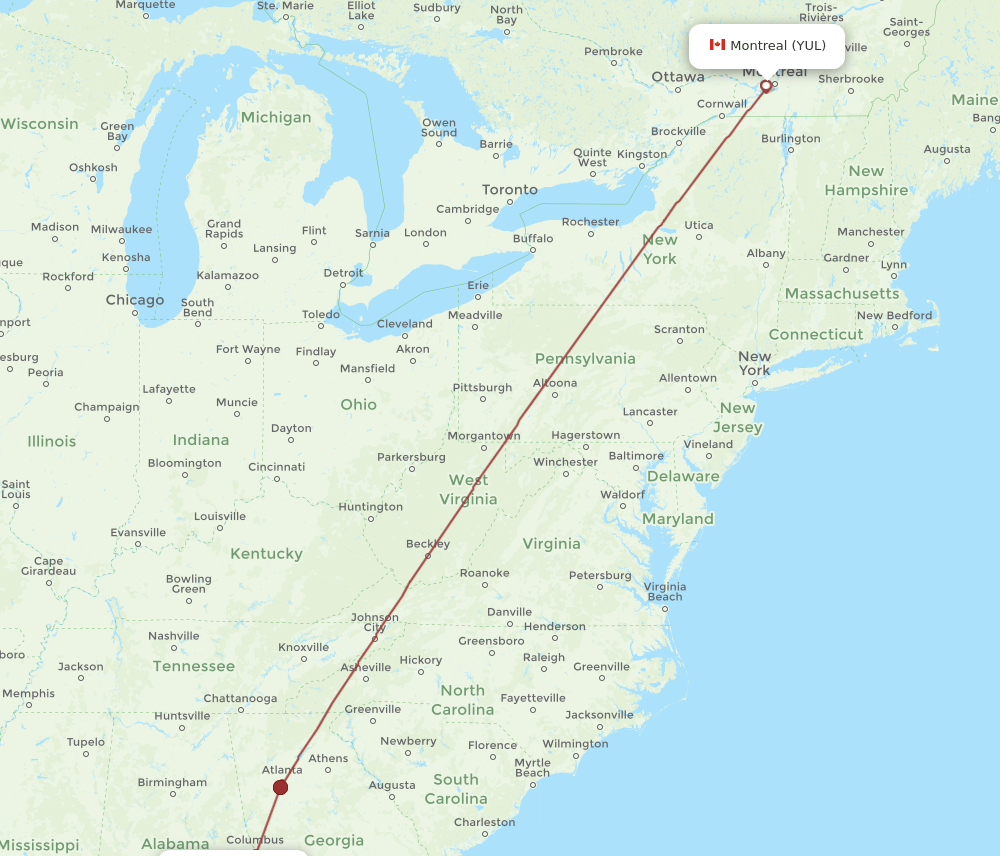 YUL-DHN flight routes