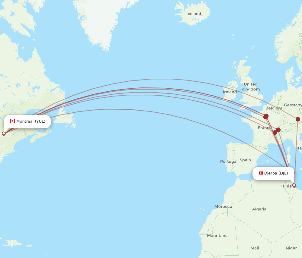 YUL to DJE flights and routes map