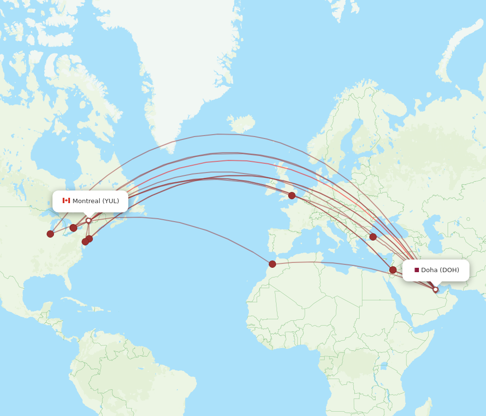 YUL to DOH flights and routes map