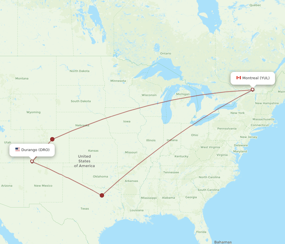 YUL-DRO flight routes