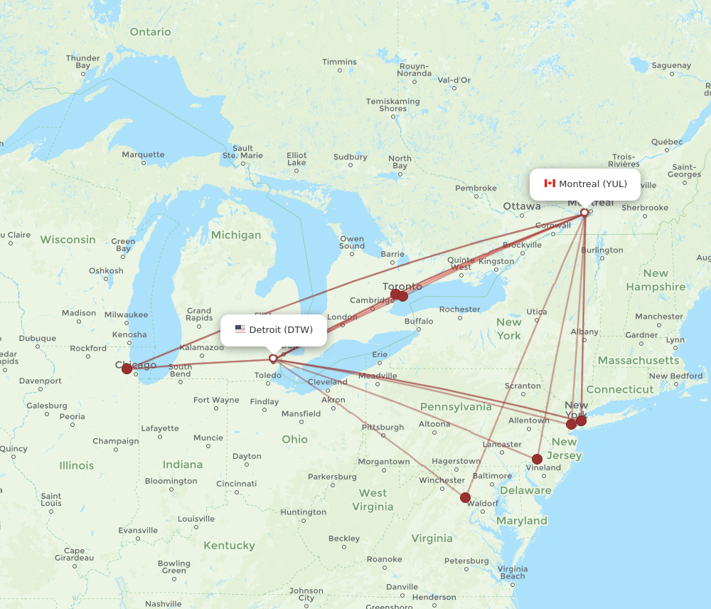YUL-DTW flight routes