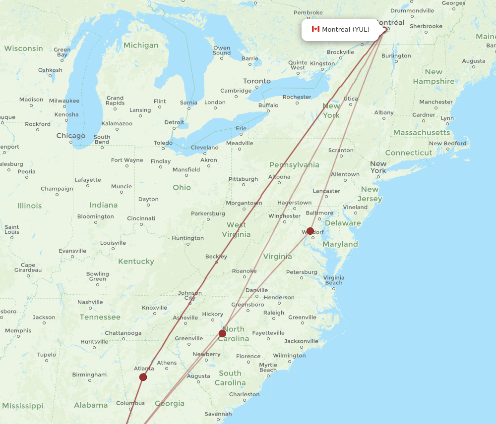 YUL-ECP flight routes