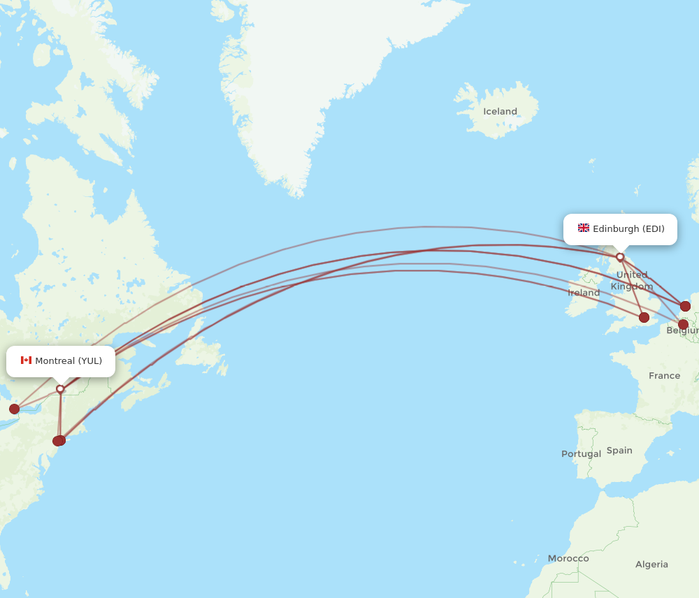 YUL to EDI flights and routes map