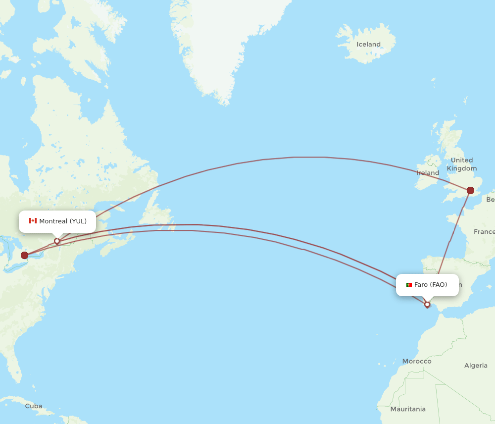 YUL to FAO flights and routes map