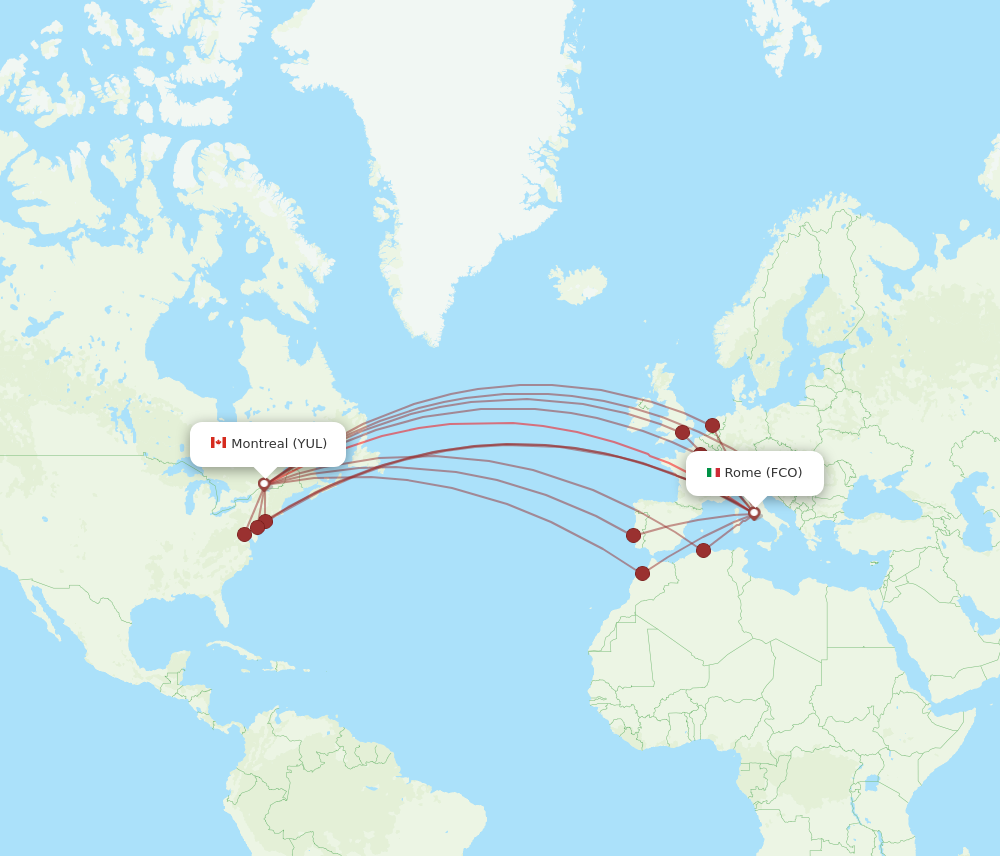 YUL to FCO flights and routes map
