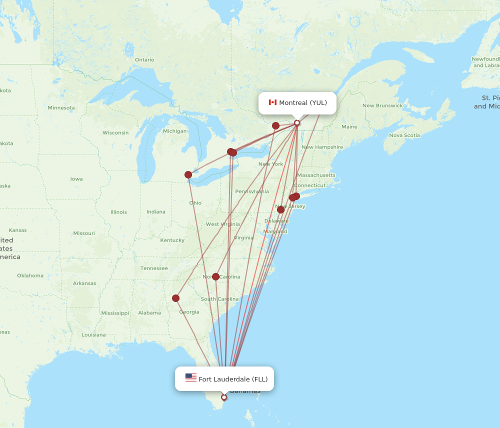 YUL to FLL flights and routes map