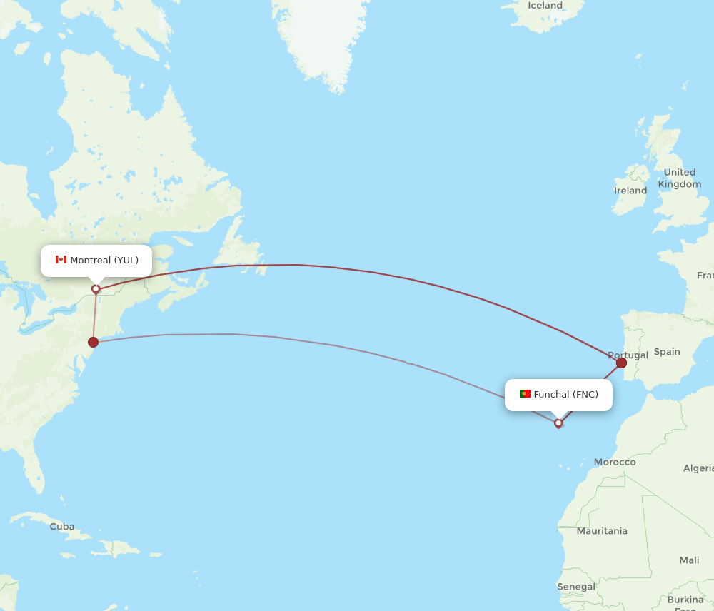 YUL to FNC flights and routes map