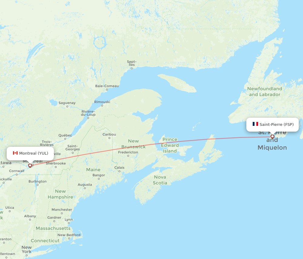 Montreal - Saint Pierre route map and flight paths